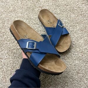 Blue Cross-Strap Slide Sandals - Casual Women’s Footwear